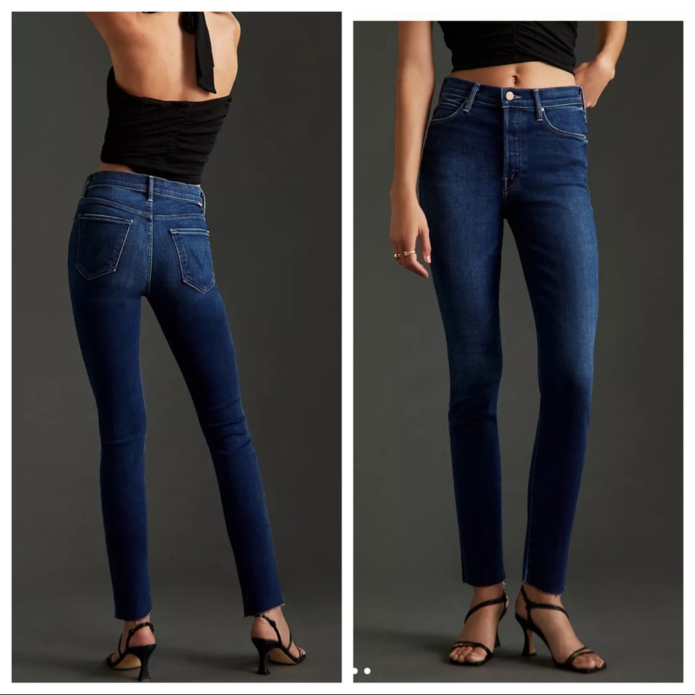 MOTHER jeans dark wash high waisted swooner crop fray 28
